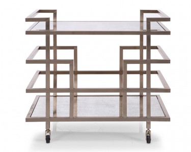 Serving trolley Antique mirror upper and lower shelves Brushed gold stainless steel frame Rubber castor wheels - 012-7155T.jpg 