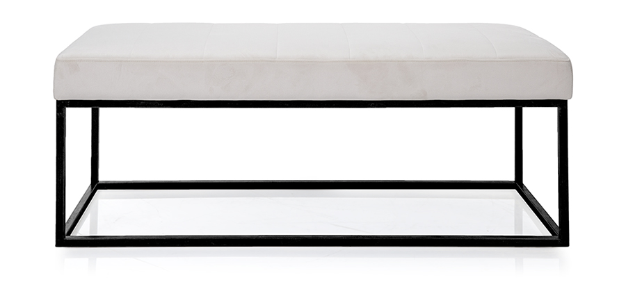  Blake Bench: Features Metal frame with black powder coating.     Fabric cover in beige velvet with channel stitching. - Blake_Bench_900x416.jpg 