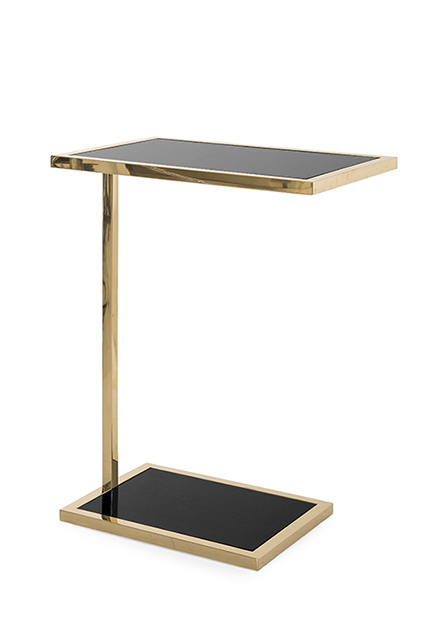Marcy Side Table. Modern Stainless steel frame in gold finish accent table with a 10mm black glass top and Black marble base - Marcy_440x620.jpg 